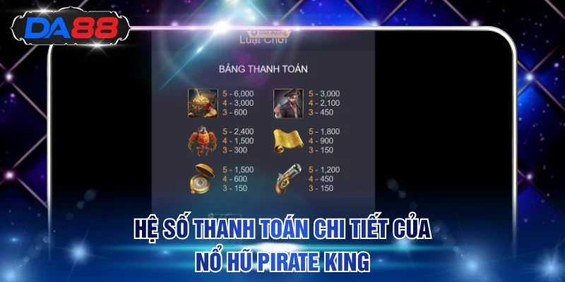 Hệ số thanh toán chi tiết và đáng chú ý của nổ hũ Pirate King